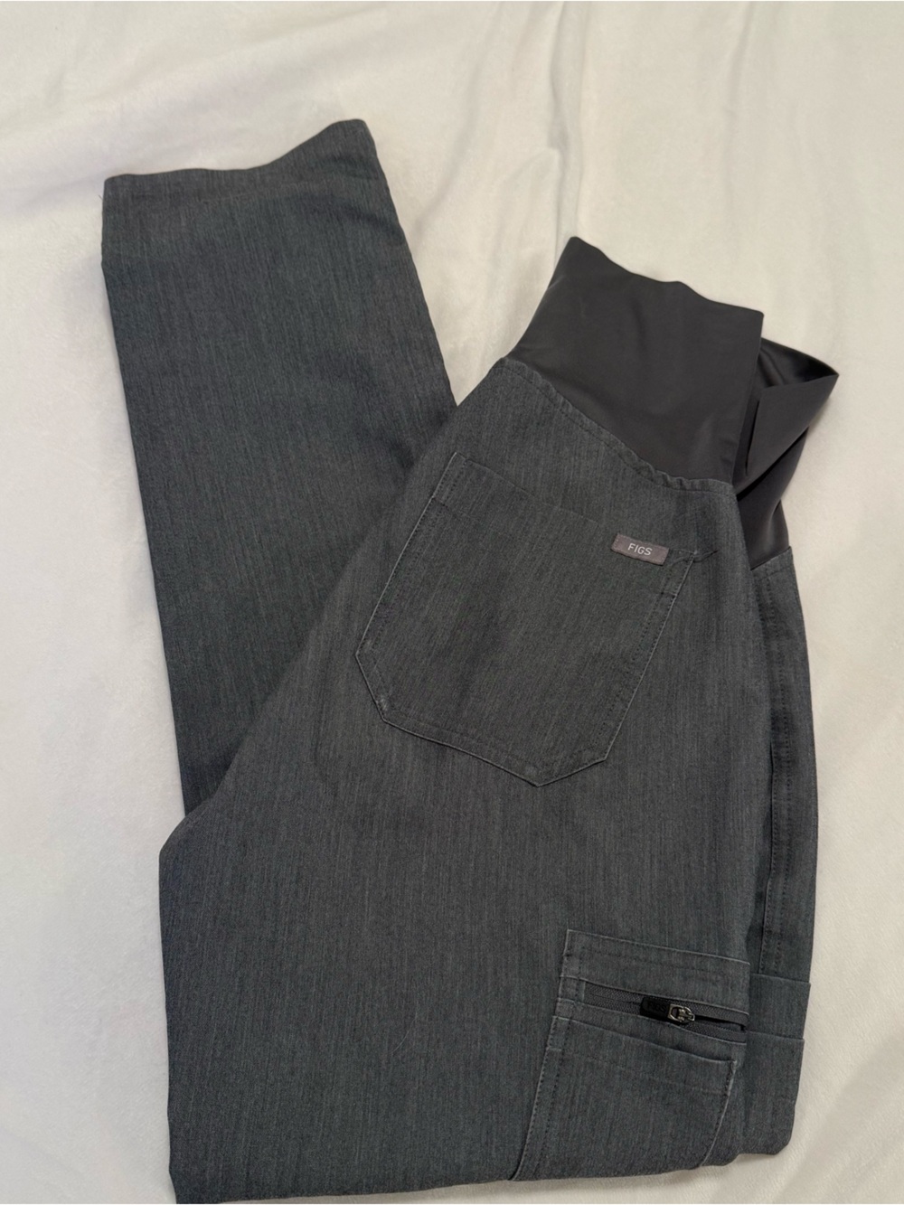 Figs Women's Dark Charcoal Gray Maternity Scrub Pants with Black Waistband
